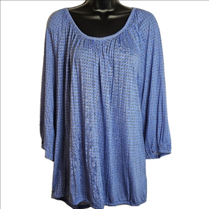 Michael Kors Adriatic Blue Paisley Print Long Sleeve Blouse, Women's Size 2X NWT